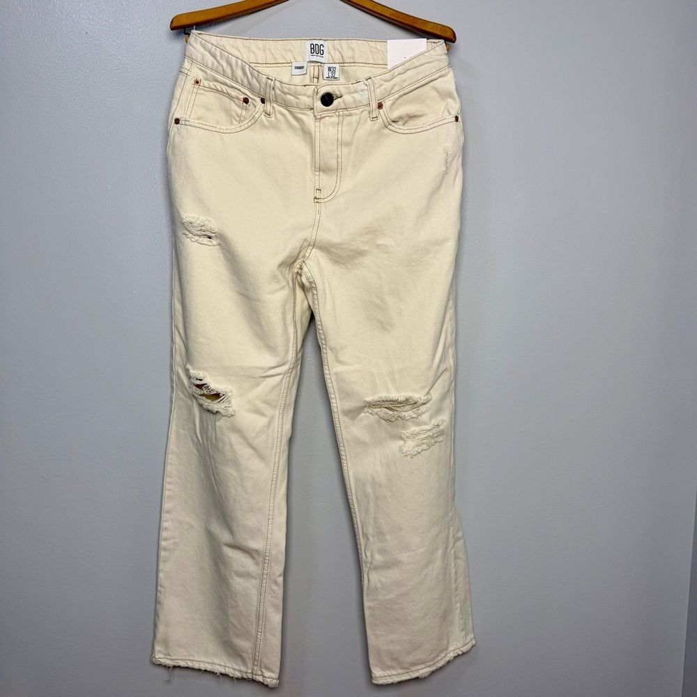NEW BDG Urban Outfitters Off White Straight Leg Mid Rise Slim Fit Jeans | 32x32